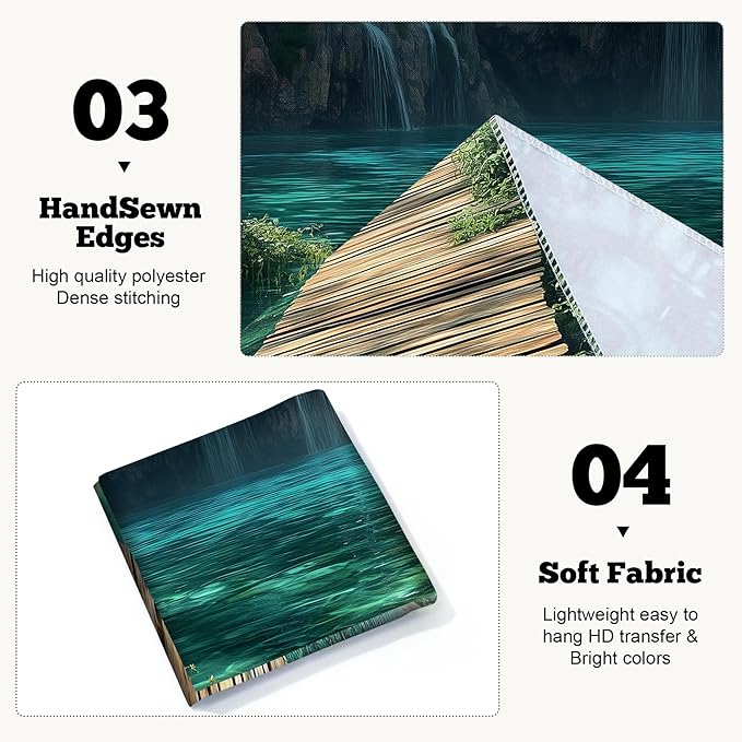 BSFHH Nature Tapestry Forest Tree Sea Cave Wall Hanging, Stream Through Rainforest Landscape Wall Art Tapestry for Bedroom Living room (Waterfall, 90"×70", Unframed)-Ruum Studio Home