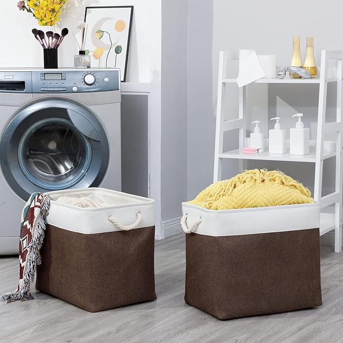 Bidtakay Baskets for Organizing Set of 2 Extra Large Fabric Storage Bins 17x12x15 in Collapsible Laundry Baskets Blanket Basket with Soft Handles Rustic Decorative Stair Basket Dog Toy Bins-Ruum Studio Home