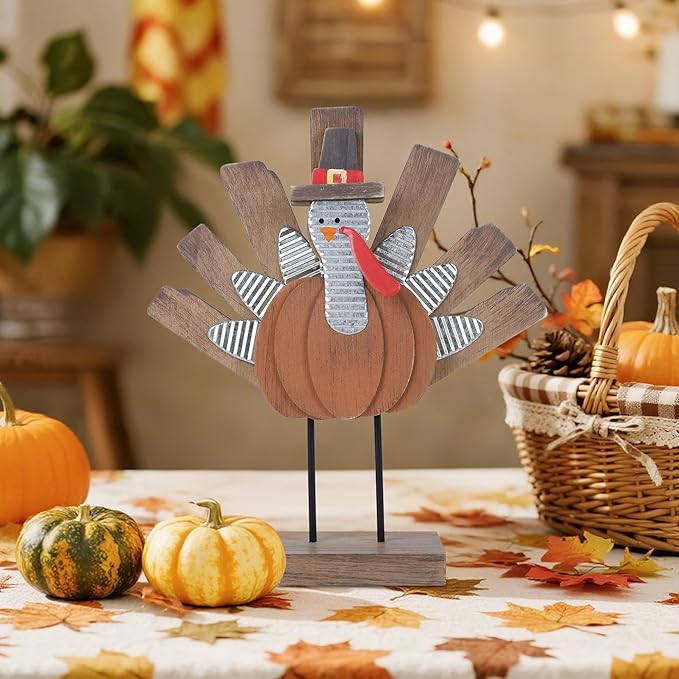 Zcaukya Thanksgiving Turkey Decoration, Wooden Indoor Standing Tabletop Turkey Decor for Home Office Bedroom Kitchen Thanksgiving Harvest Day Decorations-Ruum Studio Home
