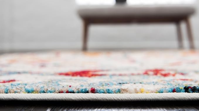 Unique Loom Rosso Collection Vintage, Geometric, Bohemian, Traditional, Distressed, Southwestern Area Rug, 5' 0" x 8' 0", Multi/Ivory-Ruum Studio Home