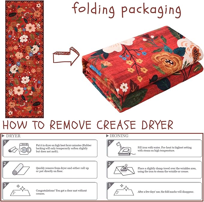Runners for Hallways Kitchen Runner Rug Non Slip 2'x 10' Long Washable Rugs with Rubber Backing Soft Floral Carpet Runner for Hallways, Kitchen, Laundry, Bedroom, Bathroom(Red)-Ruum Studio Home