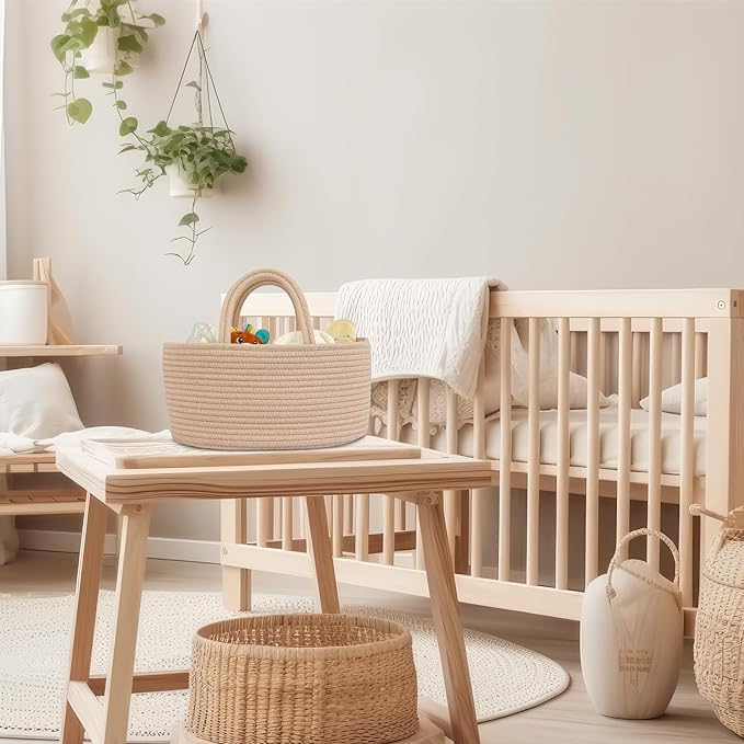 Diaper Caddy Organizer Cotton Rope Baby Basket Nursery Storage and Portable Tote Bag for Car Ideal Baby Shower Gifts and Registry Must-Have for Newborn Essentials light konjak-Ruum Studio Home