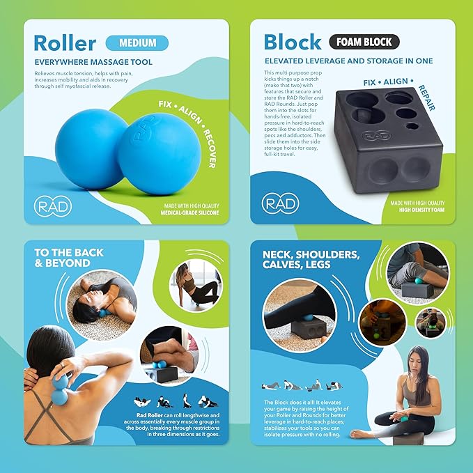 RAD Yoga Bundle for Myofascial Release, Muscle Recovery, & Relaxation – Includes Multi-Use Yoga Block, Neuro Ball Foot Roller, Peanut & Massage Balls in Multiple Sizes & Densities-Ruum Studio Home