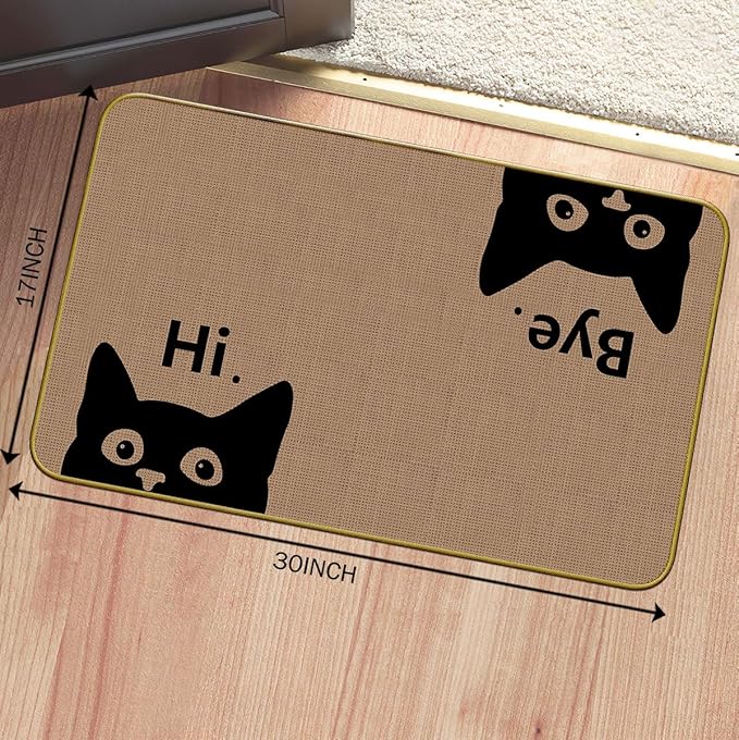 Mingnei Hi Bye Cat Welcome Doormat - Door Mat for Home Kitchen Entrance, Funny Black Cat Lover Floor Mat for Indoor/Outdoor Entryway Rug, 30x17 (Brown)-Ruum Studio Home