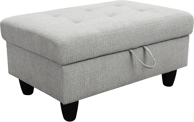 Ottoman Rectangular Storage Ottoman Bench, Flannel Footrest Stool Footstool with Lid for Living Room, Bedroom, Entryway, Gray, 35"x23.5"x17.5"-Ruum Studio Home