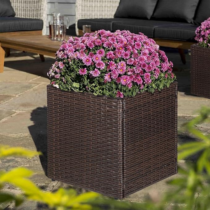 SUNNYPARK Set of 2 Large Square Planter with Removable Liner, All-Weather PE Rattan Modern Planters Indoor Outdoor Flower Plant Pots Garden Box Patio Yard Front Porch Deck-Ruum Studio Home