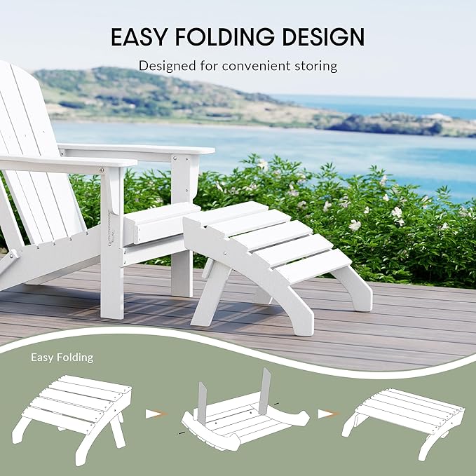 WestinTrends Dylan Outdoor Patio HDPE Adirondack Ottoman Footrest, White-Ruum Studio Home
