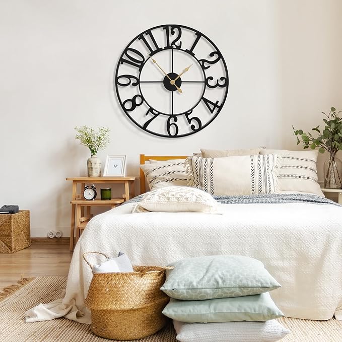LEIKE 31 Inch Extra Large Wall Clock, Retro Decorative Oversized Silent Little Ticking Battery Operated,Black Metal Arabic Numerals Wall Clocks for Living Room,Office,Entrance Farmhouse Decor-Ruum Studio Home