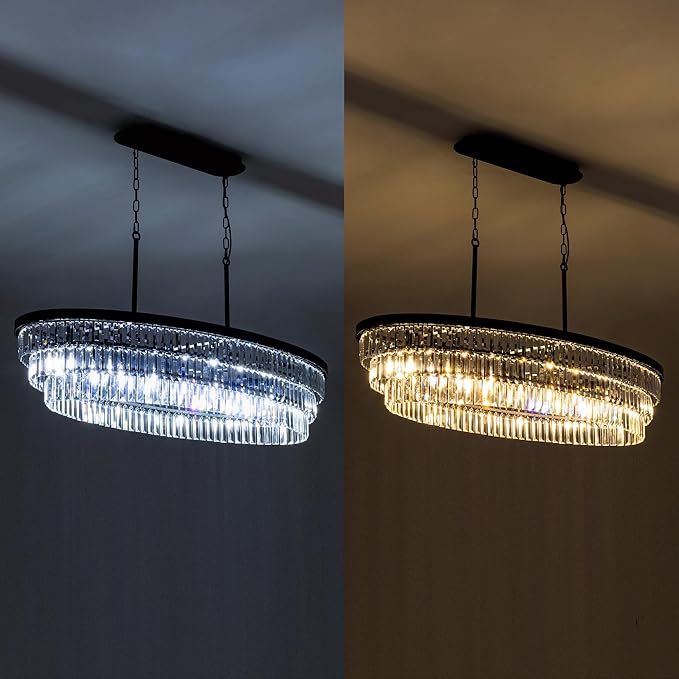 TOCHIC Crystal Chandelier 47 inch, 9 Lights Large Black Crystal Chandeliers for Dining Room, Modern Farmhouse Oval Chandelier Kitchen Island Lighting Fixture for High Ceiling, Living Room, Bar-Ruum Studio Home