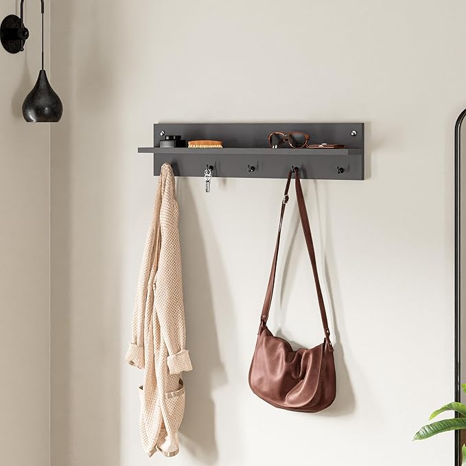 Modern Wall-Mounted Coat Rack with Shelf and Hooks - Wooden Entryway Organizer (Grey)-Ruum Studio Home