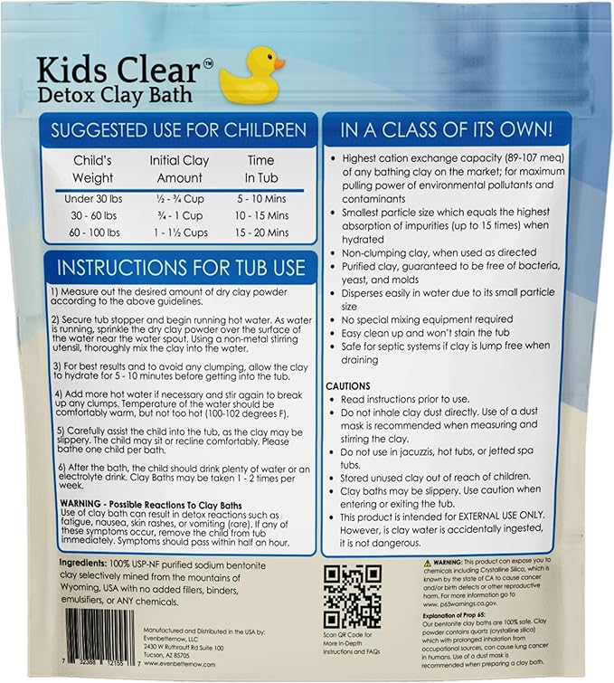 Kids Clear Detox Clay Bath, 100% Pure Sodium Bentonite - Cleansing and Purifying, by -Evenbetternow LLC – 6 lb (96 oz) Family Value Size-Ruum Studio Home