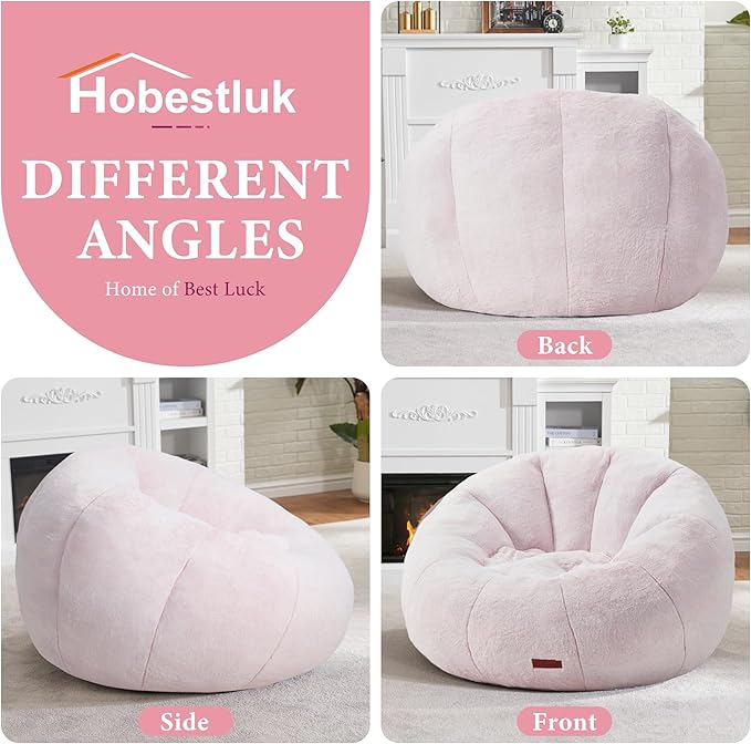 Hobestluk Bean Bag Chairs Large Bean Bag Couch for Adults Stuffed Sofa Chair Comfy Giant Bean Bag Chair with Spacious Design for Reading, Playing or Relaxing (Pink)-Ruum Studio Home