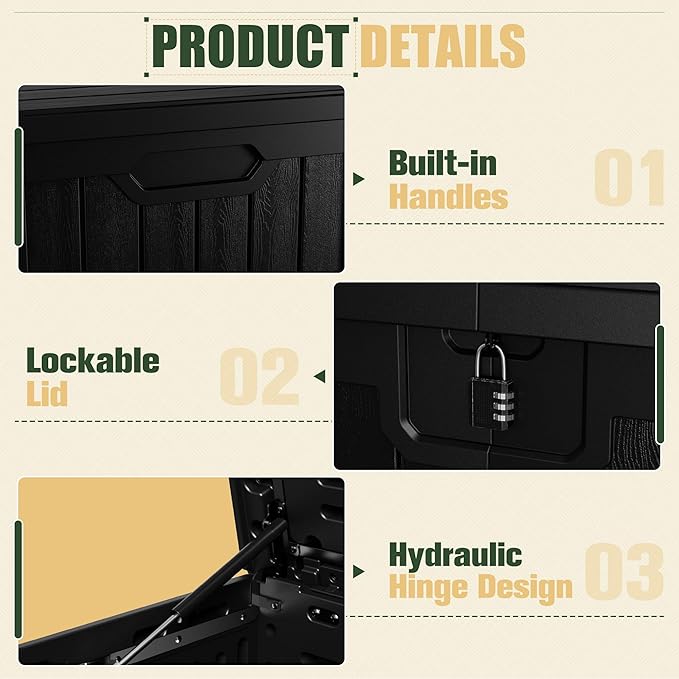 JUMMICO 250 Gallon Outdoor Resin Deck Box with Divider, Waterproof Storage Box with Lockable Lid&Side Handles for Garden Tools, Pools Supplies (Black)-Ruum Studio Home