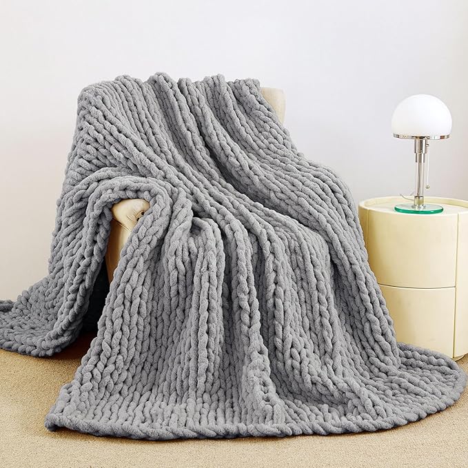 Admitrack Chunky Knit Blanket Throw, 100% Hand Knit Chenille Throw Blanket for Sofa & Home Decor, Soft and Cozy Knitted Throw Blankets (Dark Gray，51""x63""), XNR08-Ruum Studio Home