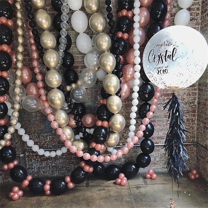 Black Linking Balloons, 100PCS Linked Balloon with Tail for Balloon Wall Arch and Chains, Quick Linkable Balloons for Wedding Birthday Baby Shower Engagement Graduation Party Decorations (10inch)-Ruum Studio Home