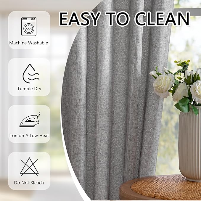MYSKY HOME 90 Inches Long Living Room Curtains 2 Panels Boho Semi Sheers Light Filtering for Bedroom Windows, Linen Look Texture Soft Touch Country Back Tab, 50" Wide x 90" Long, Dove Grey, 2 Panels-Ruum Studio Home