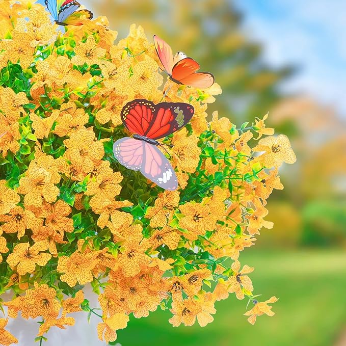 ‌20 Bundles Artificial Flowers for Outdoors‌ with 6 Faux Butterflies, UV Resistant ‌Fake Flowers‌ with Eucalyptus Leaves, ‌Artificial Plants Outdoor‌ for Patio Garden Porch Home Decor (Yellow)-Ruum Studio Home