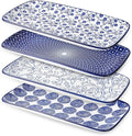 Selamica Ceramic Serving Platters, 14 Inch Serving Trays for Party Entertaining, Large Rectangular Serving Plates for Appetizer, Charcuterie, Dessert, Fruit, Set of 4, Vintage Blue-Ruum Studio Home