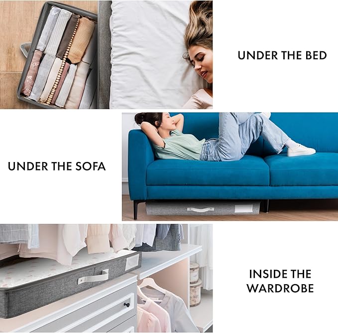 HOMELUX THEORY 2pc Low Profile Under Bed Storage Containers, Thin Under Couch Storage Organizer with Bins & Lids, Underbed Storage Box Ideal for Seasonal Clothes, Blankets, Fabric & Shoes (LightGray)-Ruum Studio Home
