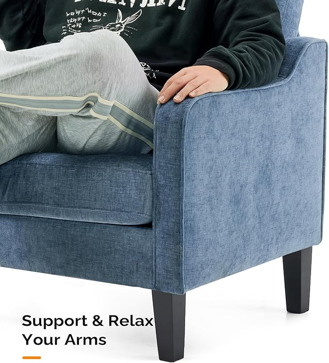 VINGLI Mid Century Modern Accent Chair,Navy Blue Chenille Chairs for Living Room Upholstered Armchair with Scooped Arms for Bedroom,Apartment,Studio,Office,Waiting Room-Ruum Studio Home