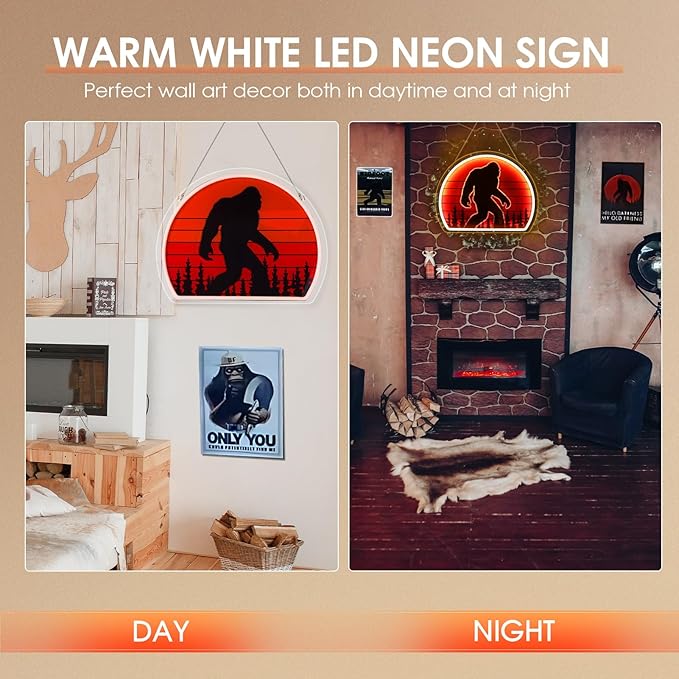 Bigfoot Neon Sign, Bright Dimmable USB Powered Sasquatch Neon Lights Sign and Unique UV Printed Funny Big Foot Sasquatch Gifts for Men Women Adults Kids Bigfoot Lovers Wall Art Decors-Ruum Studio Home