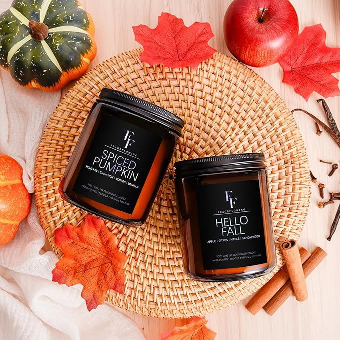 Fall Candles Set, 4 Pack Candles for Home Scented Natural Soy Wax, Autumn Gifts Set for Women Men, Fall Fragrance of Spice/Vanilla Cupcake/Apple Wreath/Hello Fall-Ruum Studio Home