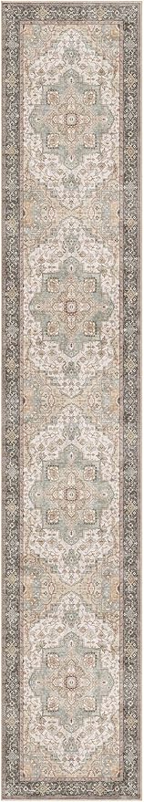 Washable 2.6x14 Runner Rug - Area Rugs Neutral Vintage Distressed Floral Farmhouse Boho Large Soft Floor Rug Indoor Carpet for Hallway Entryway Home - Forest Green Orange-Ruum Studio Home