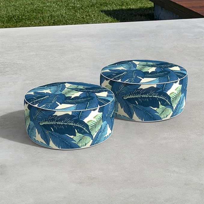 LVTXIII Inflatable Stool Ottoman Footrest with Handle, All Weather Foot Rest, Indoor or Outdoor Use for Home Patio Garden and Camping, D21 x H9, Swaying Palms Blue-Ruum Studio Home