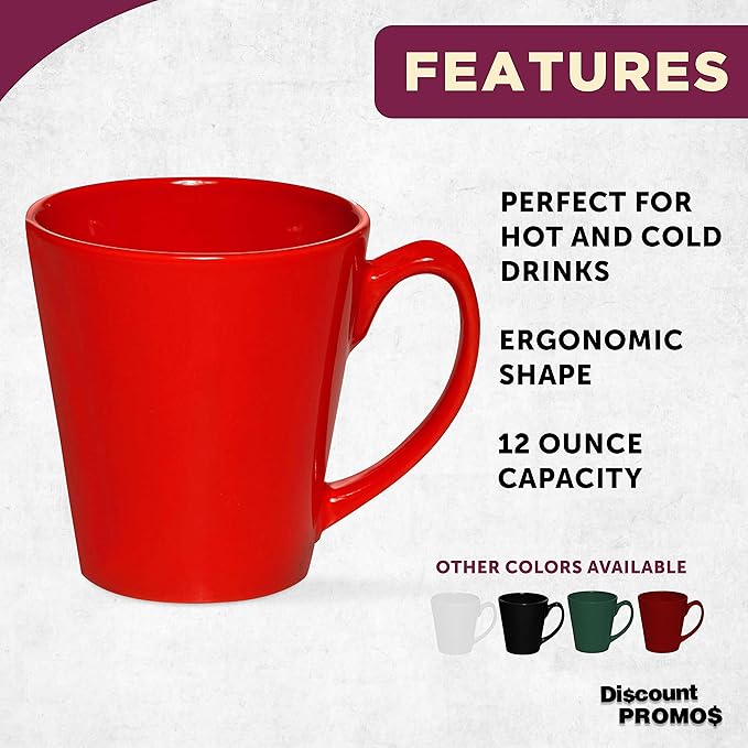 DISCOUNT PROMOS Glossy Ceramic Latte Coffee Mug 12 oz. Set of 10, Bulk Pack - Perfect for Tea, Espresso, Cappuccino, Hot Cocoa - Red-Ruum Studio Home