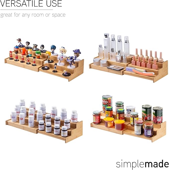 SIMPLEMADE 3-Tier Spice Rack Organizer - Versatile Storage Shelf for Kitchen, Bathroom, Bedroom & Office, Set of 1, Expandable Bamboo-Ruum Studio Home