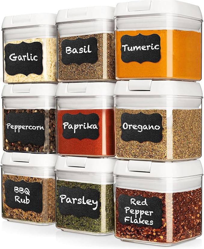 Shazo 9 PC Airtight Food Storage Containers - BPA Free Clear Plastic Snack & Spice Containers with Easy Lock Lids - Kitchen and Pantry Organization for Herbs, Coffee, Tea - 0.5L / 2.1 Cups-Ruum Studio Home
