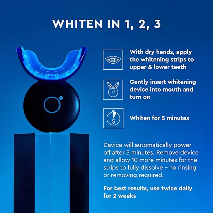 MOON LED Teeth Whitening Kit - Gentle Teeth Whitener Device, 56 White Strips, USB Charger & Travel Case - Blue Light Whitening Tray Removes Stains & Whitens Up to 12 Shades in 2 Weeks (4 Piece Kit)-Ruum Studio Home