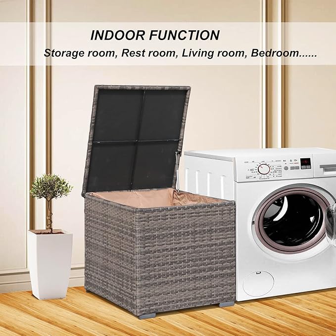 Super Patio Outdoor Patio Storage Box Waterproof, Wicker Storage Bin Deck Box for Cushions, Garden Tools, 88 Gallon, Gray-Ruum Studio Home