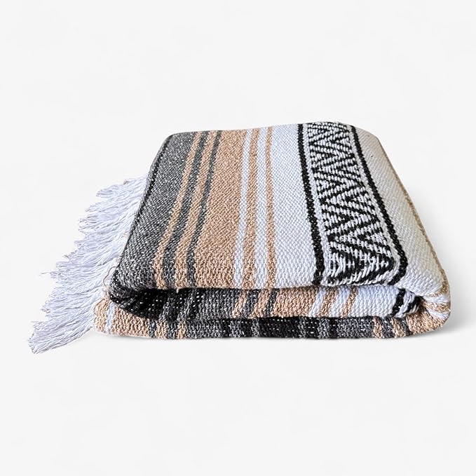 Traditional Handwoven Mexican Blanket, Large Falsa Serape - Soft & Durable - Vibrant Beach, Picnic, Yoga & Camping Mat - Lightweight Boho Throw 70"x50" (Haze)-Ruum Studio Home