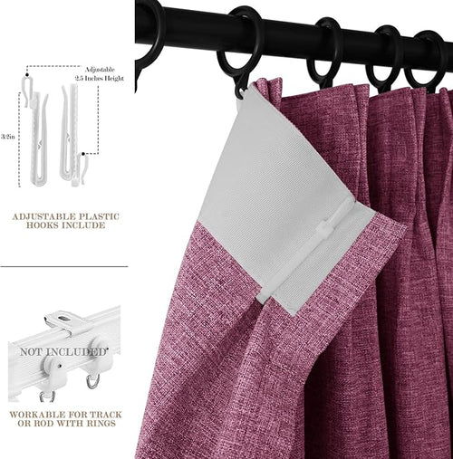 100" W x 84" L Faux Linen Room Divider Curtains, Full Blackout Pinch Pleated Drapes for Traverse Rod, Bedroom Divider Privacy Drapery with Hooks for Ceiling Track, 1 Panel, Lilac-Ruum Studio Home
