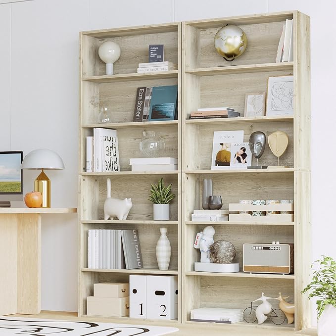 IRONCK Bookshelves and Bookcases Set of 2 Floor Standing 6 Tiers Display Storage Shelves 70 in Tall Bookcase Home Decor Furniture for Home Office, Living Room, Bed Room-Ruum Studio Home