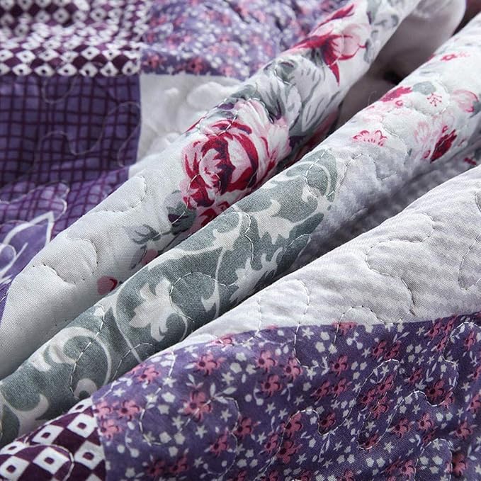 NEWLAKE Quilt Bedspread Sets-Floral Checkered Pattern Reversible Coverlet Set,King Size-Ruum Studio Home