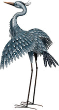 Regal Art & Gift Outdoor Garden Décor, Unique Bird Sculpture, Rustic Metal Bird Statues, Garden Ornaments, Bird Figurine for Lawn, Decorative Sculpture, Heron, Blue, Wings Down, 41"height-Ruum Studio Home