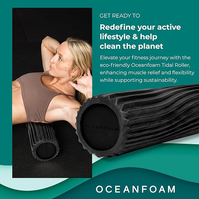 Oceanfoam Tidal Roller - Black & Charcoal Marbled - Muscle Massage Foam Roller for Back Pain & Stretching - Firm and Ergonomic Wide Wave Textured - Yoga, Athletics, & Wellness - Full Size, 20" x 5"-Ruum Studio Home