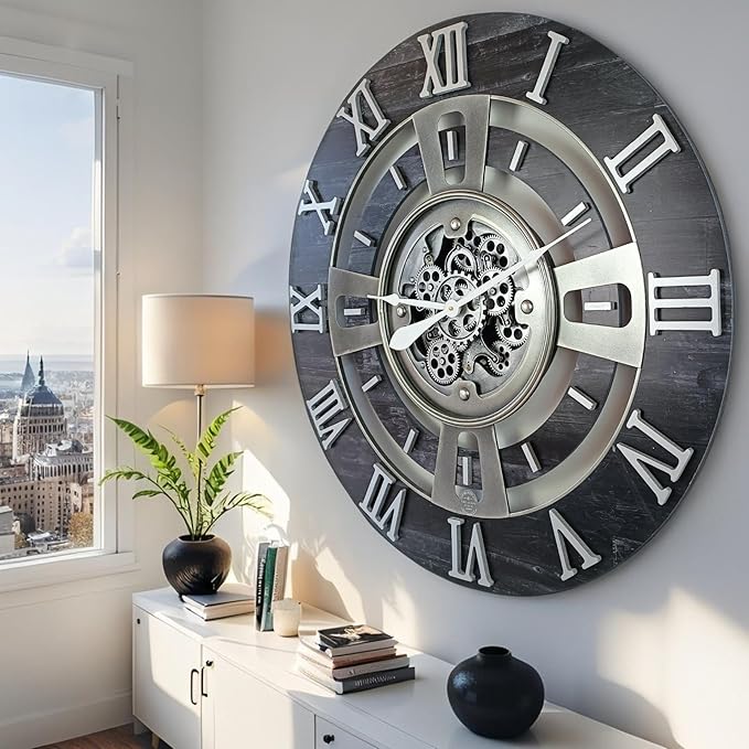 The Gears Clock Real Moving Gear Wall Clock England Line (Vintage Black, 36 inches (90 cm))-Ruum Studio Home
