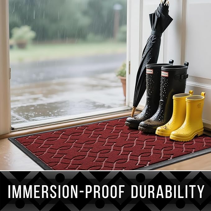 Yimobra Front Door Mat Outdoor Indoor 29.5x17, All-Season, All-Weather, Heavy Duty Welcome Door Mats Outside Entrance, Non Slip Porch Patio Entrance Mat, Red-Ruum Studio Home