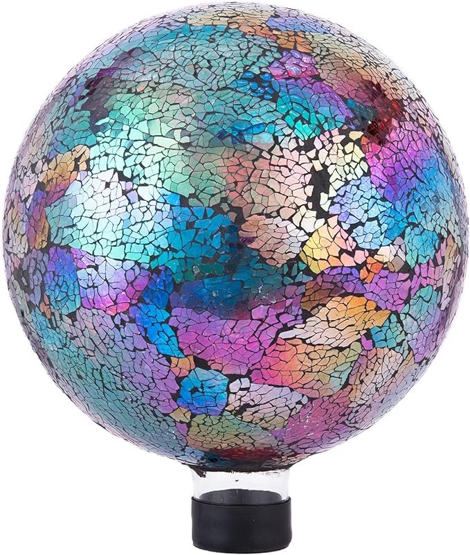 VCUTEKA Gazing Ball, Iridescent Crackled Glass Mosaic Gazing Balls Sphere for Garden Lawn Outdoor Ornament Yard Decorative, 10-Inch, Purple-Ruum Studio Home