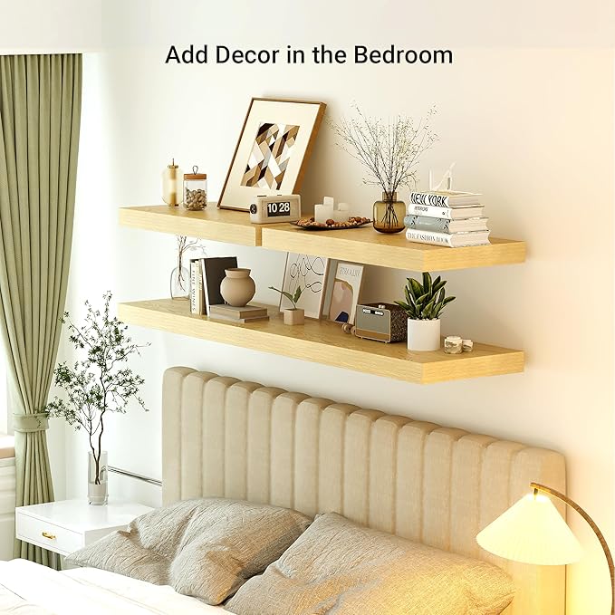 Heimlove 12 Inch Deep Floating Shelves, 72 x 12 inches Long Wall Shelf, Large Extra Display Shelf & Storage Shelf, Rustic Wood Wall Shelves for Fireplace Mantel, Oak - 1Pack-Ruum Studio Home