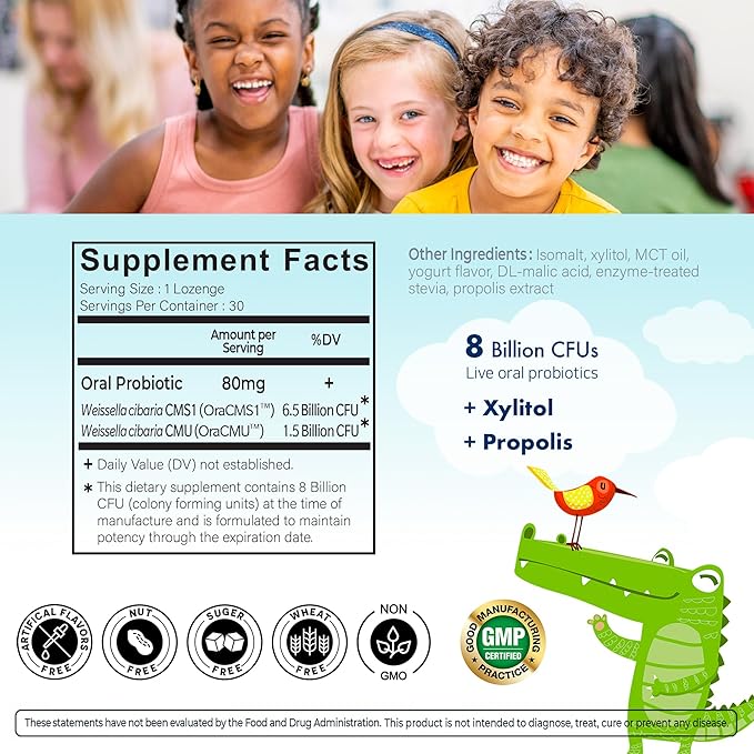 Kids Dental Probiotics for Anti-Cavity + Healthy Teeth and Gums, 8 Billion CFU Probiotics for Oral Health, Yogurt Flavor 1-PK-Ruum Studio Home