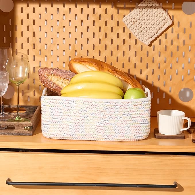 Small Storage Baskets for Organizing | Closet Organizer Bins | Shelf Toy Basket | Woven Rope Baskets | Cube Decorative Box | Shallow Basket | 13x8.5x5.1” | 4 Packs Rainbow-Ruum Studio Home