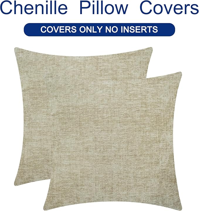 CaliTime Throw Pillow Covers Decorative 26 X 26 Inches Pack of 2 Cozy Chenille Cushion Cases for Couch Sofa Bed Living Room Home Light Taupe-Ruum Studio Home