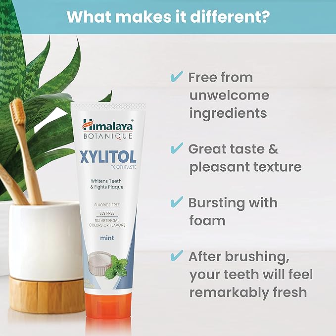 Himalaya Botanique Xylitol Toothpaste, Mint Flavor - Fluoride Free Toothpaste to Whiten Teeth, Fight Plaque and for Fresh Breath - Vegan, Gluten Free, No Artificial Flavors or Colors, 4 oz-Ruum Studio Home