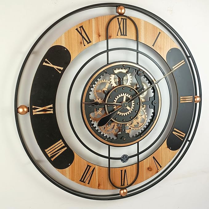 The Gears Clock 36'' Inch Real Moving Gear Wall Clock Switzerland Line (Black, 36 inches (90 cm))-Ruum Studio Home
