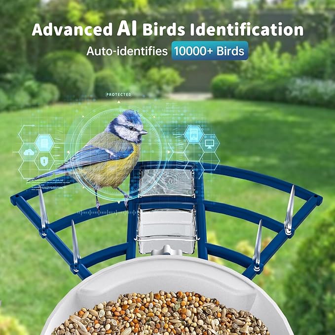 Smart Bird Feeder with Camera Solar Powered & AI Bi rd Identification, 2.4Ghz WiFi Bird feeders for Outdoors, 2K Live Video, Nstant Arrival Alerts - Best Gifts for Bi rd Lovers（Indigo Blue）-Ruum Studio Home