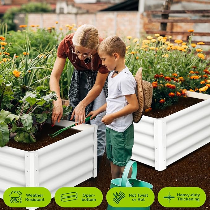 Galvanized Raised Garden Bed Outdoor, 2 Pcs 6x3x1FT Outdoor Large Planter Raised Beds Open Base with Safety Edge and Glove for Vegetables Flowers Ground Planter, White-Ruum Studio Home